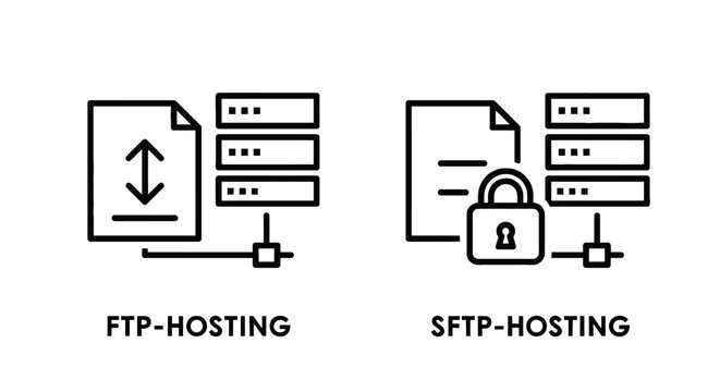 Ftp hosting versus sftp secure file transfer protocol with protocol connection download transfer illustration internet technology computer