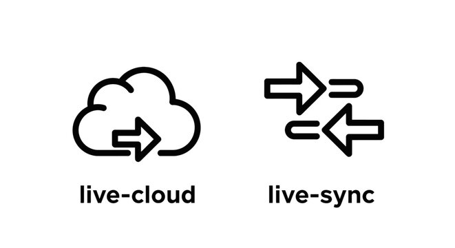 Live cloud storage and live synchronization data transfer line icons with live sync cloud icon sync arrows network transfer cloud computing