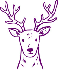 Fototapeta premium Hand drawn purple deer head illustration