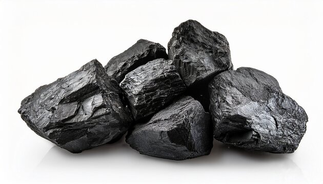 natural black fossil coal on a white isolated background