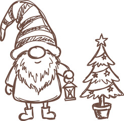 Obraz premium Christmas gnome holding lantern beside decorated tree