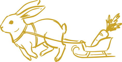Obraz premium Naive illustration of rabbit pulling a carrot sleigh