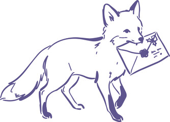 Fototapeta premium Hand drawn fox carrying a decorated envelope