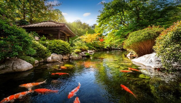 koi river dreamscape a lush sun dappled sanctuary