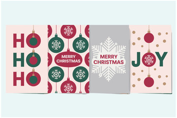 Obraz premium Set of four festive christmas greeting card designs with holiday ornaments and typography