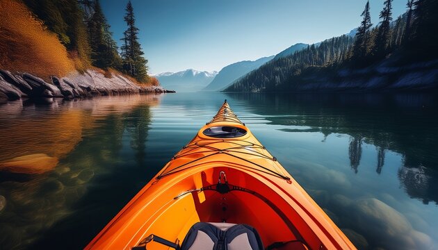 bright orange kayak ready for adventure on calm water