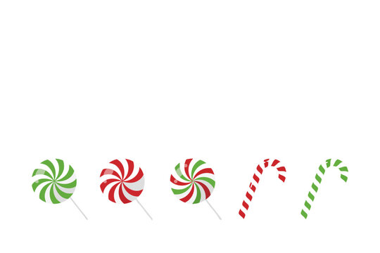 Festive Christmas candy and lollipops isolated on a white background with empty space for text