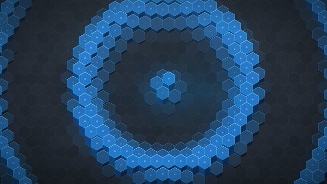 Futuristic Blue Hexagonal Ring Pattern With Glowing Honeycomb Grid and 3D Technology Motion Background