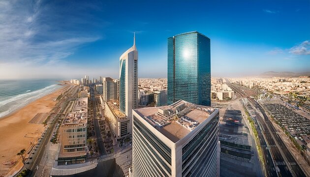 view of modern business buildings at casablanca finance city cfc located in the heart of anfa a dynamic finance district with sleek architecture moroccors economic capital