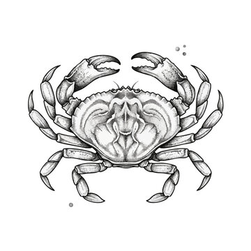 Detailed ink drawing of a crab isolated on white background with crustacean wildlife illustration detailed underwater