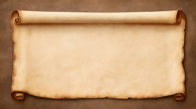Vintage blank parchment scroll with burnt edges on old brown background for historical design text message paper medieval antique document notice old manuscript banner template letter parchment art pa