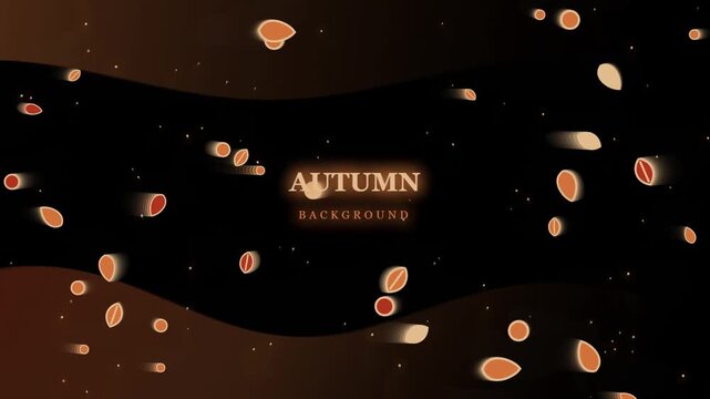 Autumn leaves falling motion background with glowing particles and wavy shapes.