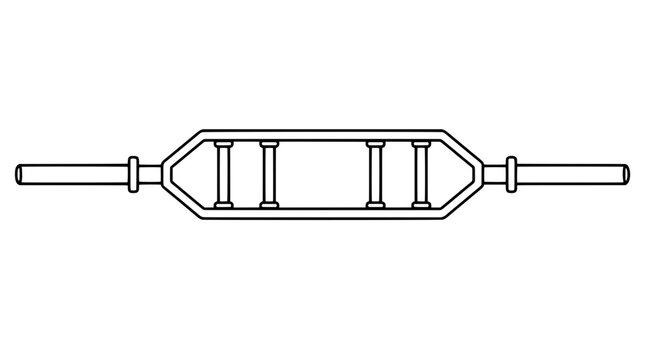 Black outline vector icon of a multi-grip specialty barbell with four vertical neutral handles inside an elongated hexagonal frame and plate sleeves drawn with thin lines in centered side alignment