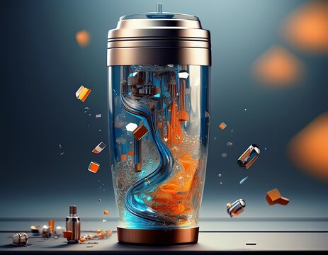exploded view of a modern insulated tumbler