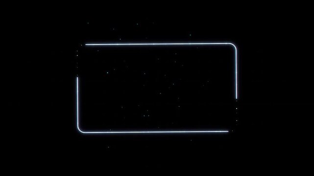 Abstract futuristic user interface rectangle glowing with particles on black background motion graphic.