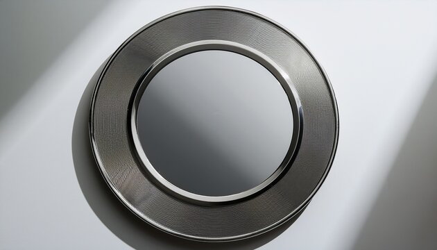 sleek round mirror with reflective surface on clean white background for interior design and home decor