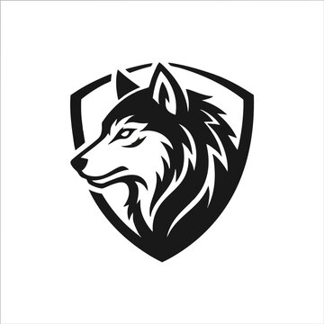 Wolf head profile icon inside a heraldic shield with heraldic strength protection wildlife predator silhouette identity
