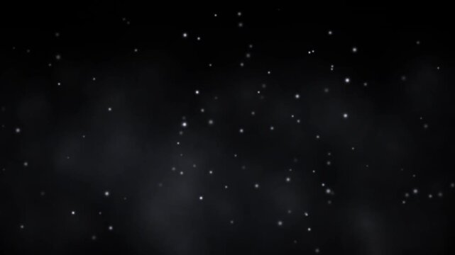 Abstract white dust particles floating slowly in dark atmosphere cinematic motion background.