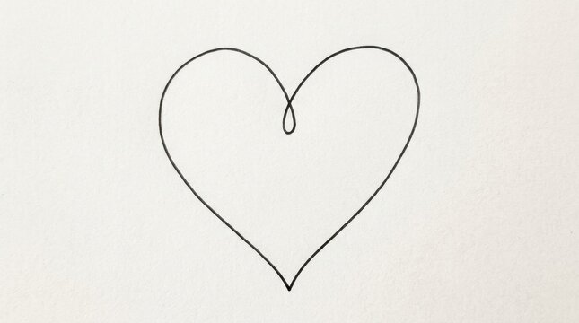 A delicately simple hand drawn heart shape sits on a plain white background symbolizing love affection and heartfelt emotion