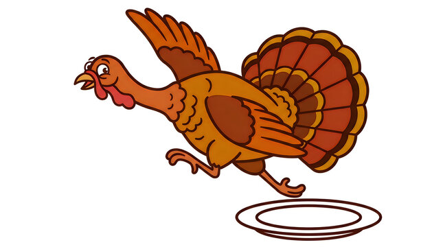 Cartoon turkey running on a frisbee