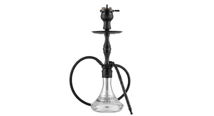Elegant black hookah with a clear glass base isolated on a clean white studio background © Ophelia