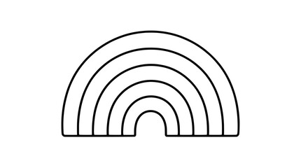 Obraz premium Black outline vector icon of a six-band rainbow arch with concentric semicircular stripes and flat base ends rendered with bold uniform lines in balanced minimalist decorative emblem design
