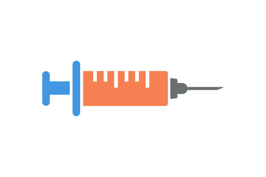 Medical Syringe Icon With Blue And Orange Design For Injection Vaccination Treatment And Healthcare