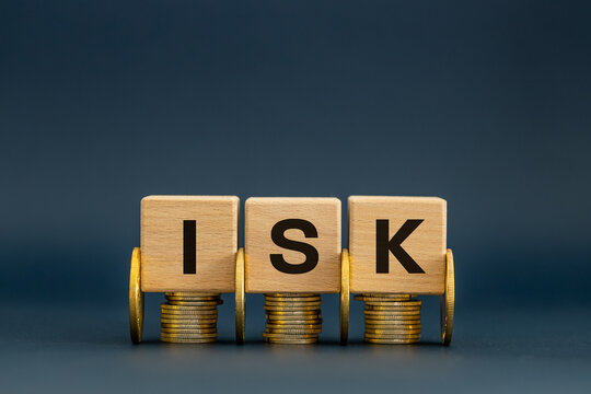 ISK acronym Investeringssparkonto. Swedish investment savings account. Sweden stock market. Wealth management. Personal finance. Coins stack wooden blocks. Economy capital. Savings concept.