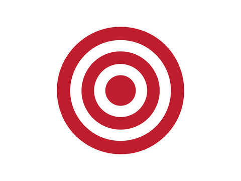 Red and white target bullseye circle icon illustration. Concentric round rings shooting aim symbol for sport archery and business goal design. Isolated flat vector illustration on white background.