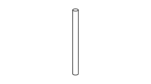 Minimalist outline illustration of a single vertical blunt cylindrical rod with elliptical top and bottom ends drawn in thin black lines centered to emphasize tall slender geometric form