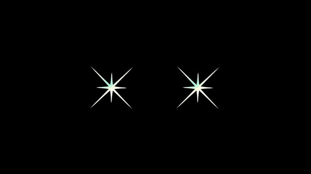 Sparkle twinkle glitter star effect animation in 4k loop, white doodle cartoon blinking stars with transparent alpha background for festive overlays, glowing shining star video footage asset