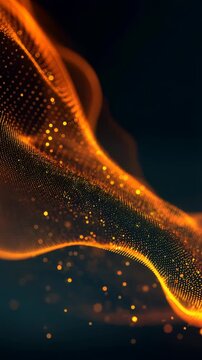 Abstract glowing orange wave with dynamic particles flowing in dark space. Futuristic digital background with vibrant light effects and smooth motion design elements