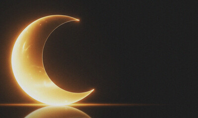 Glowing golden crescent moon in a dark night sky © MDABUUSUF