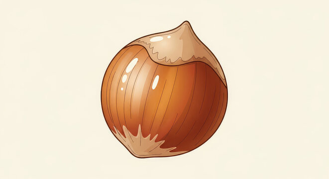 Single hazelnut illustration isolated on a plain cream background