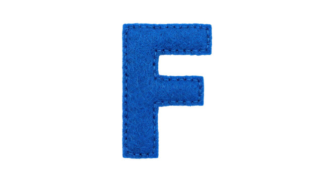 Blue felt letter F isolated on a white background for educational crafts and alphabet projects