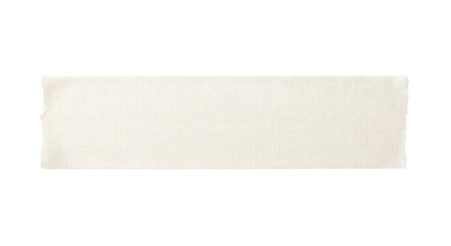 A single strip of white adhesive fabric tape isolated on a clean white background for design
