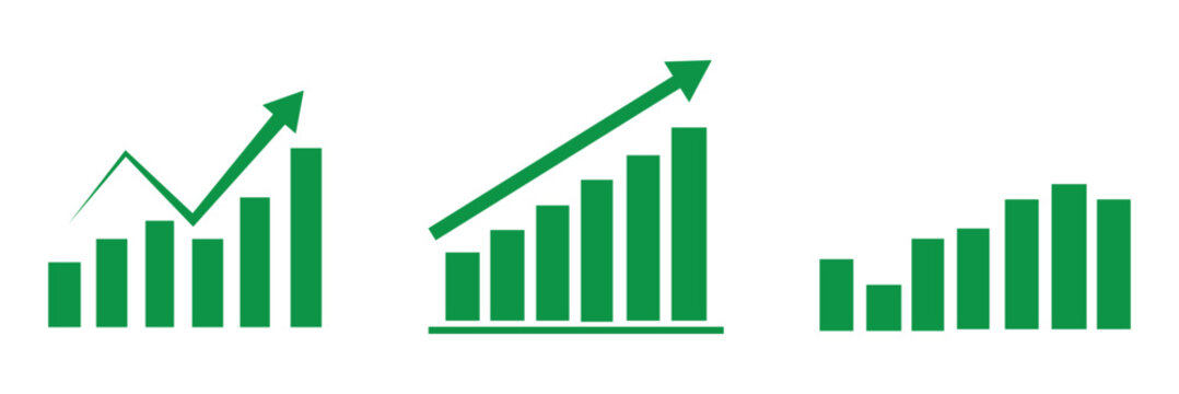 Up and down graph chart vector icon set. growth increase and decrease sign. upward or downward trend bar chart icon. vector illustration