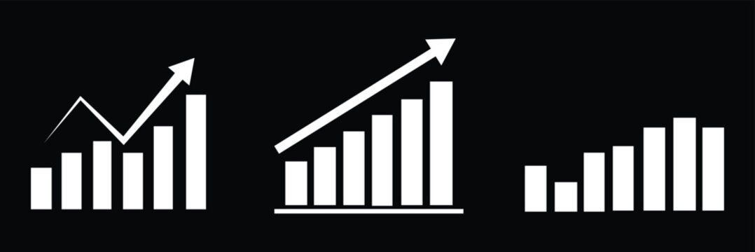 Up and down graph chart vector icon set. growth increase and decrease sign. upward or downward trend bar chart icon. vector illustration