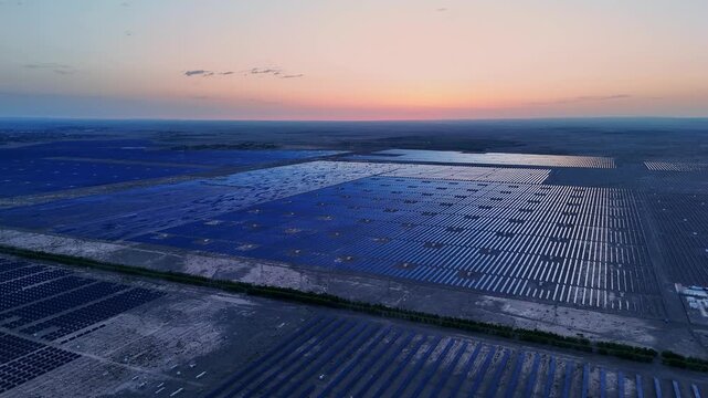 solar power storage station at sunset