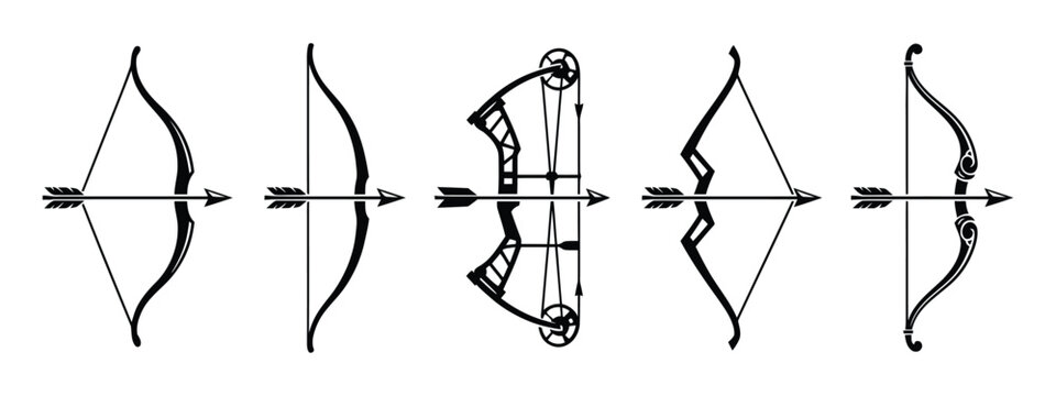 Bow and arrow archery icon vector collection