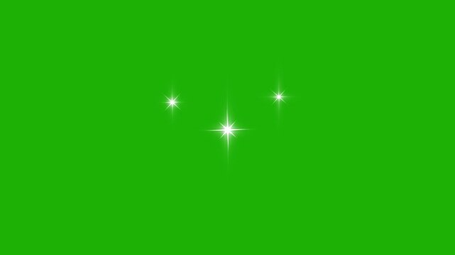 Twinkle light stars sparkling, star twinkling for festive holiday event, sparkling stars animation, white cartoon, 4k star sparkle vector doodles, glowing light effect, green background 4k video