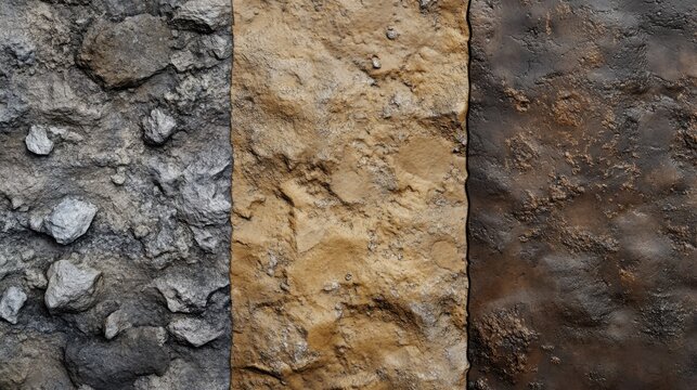 Textured rock surfaces: gray, tan, brown variations
