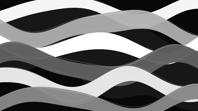 Abstract Black White and Gray Flowing Wavy Stripes With Layered Monochrome Motion Background