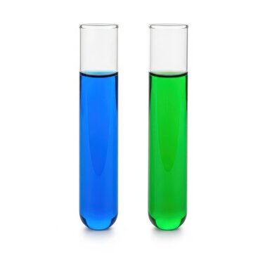 Blue and green liquid in test tubes