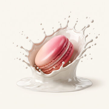 Macaron in Milk Splash, Sweet Treat Illustration, Dessert Photography, Food Design, Culinary Concept