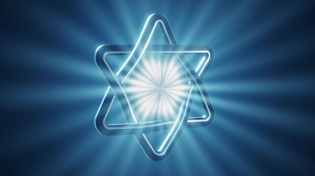 Spinning Star of David with blue light rays