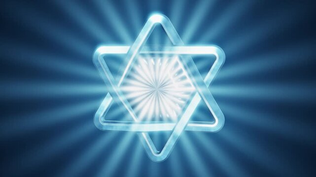Glowing Star of David with blue light rays