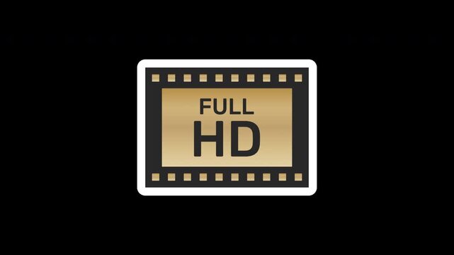 Quality and display sticker animation with a rectangular filmstrip frame with Full HD on a transparent background. High definition video. Seamless animated icon. 4K video overlay isolated element.