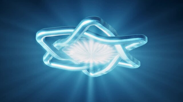 Star of David tilting into view with blue light rays