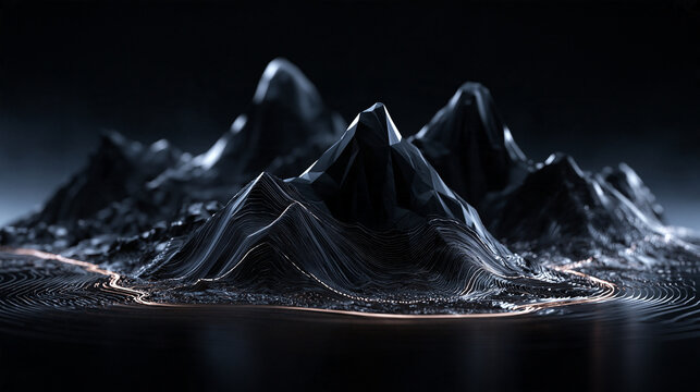 Futuristic 3D Topographic Mountain Model with Contour Lines